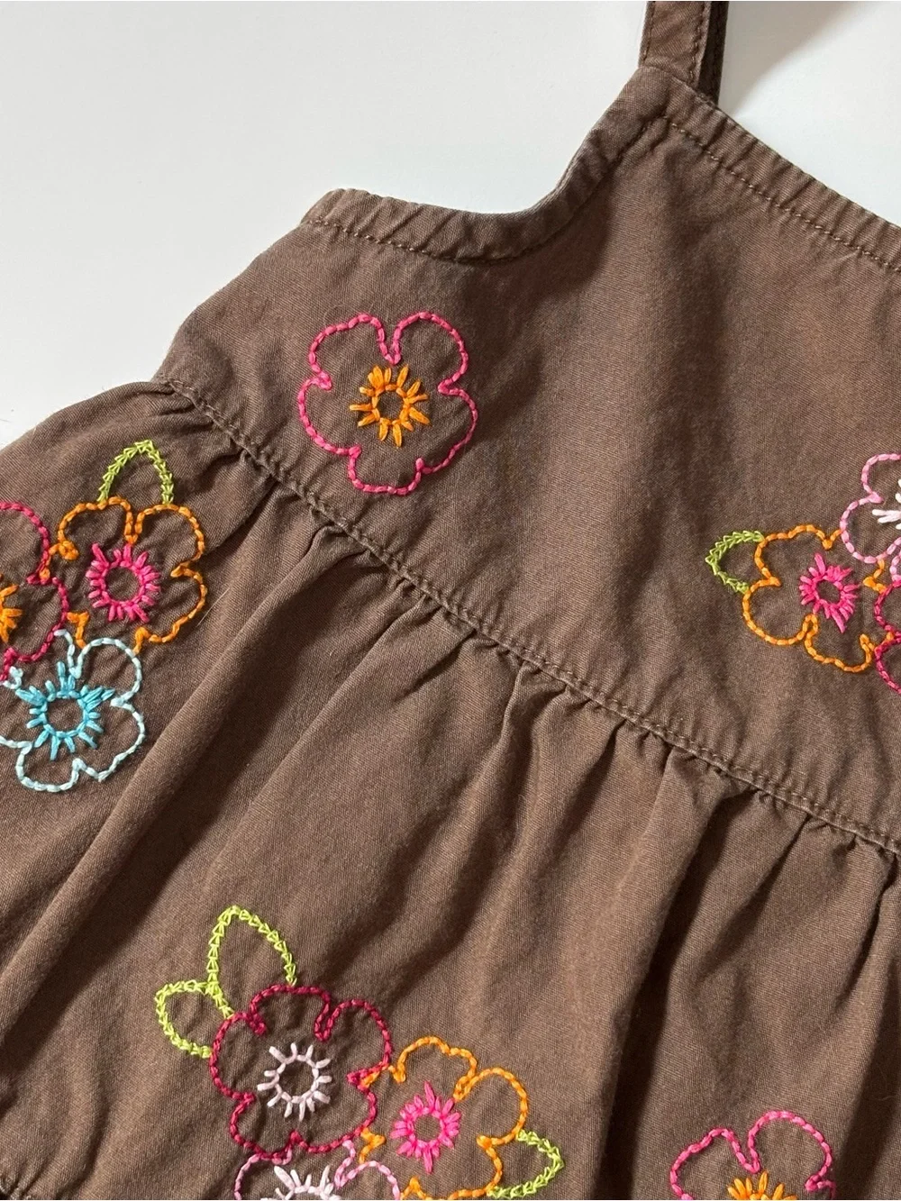 Vintage Gymboree Chocolate Pudding Tiered Sundress Floral Embroidered Boho Sz - Picture 2 of 9